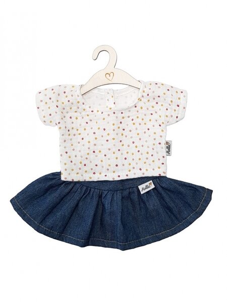Poppenrok en -shirt jeans sweet dots (34 cm)