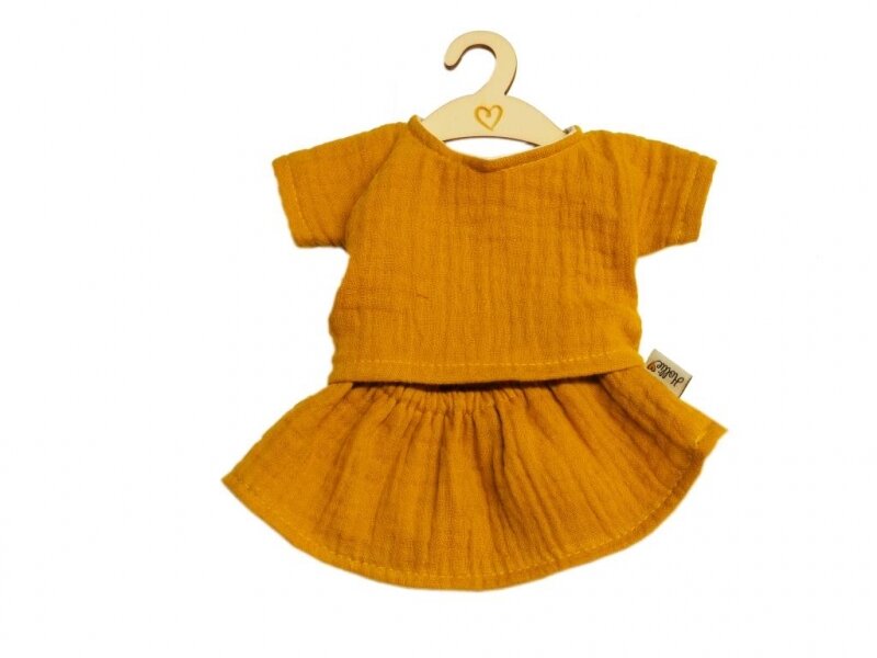 Poppenrok en -shirt ochre (34 cm)