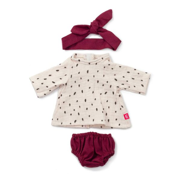 3 delige kledingset bordeaux voor poppen 38 cm