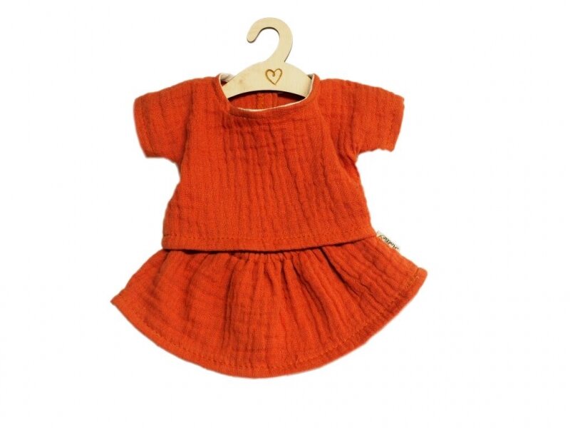 Poppenrok en -shirt terra (34 cm)