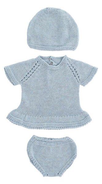 Gebreid kledij set  blauw voor poppen 40 cm (3 delig)