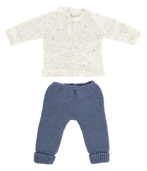 Gebreid broekje en shirtje met lange mouwen voor poppen 40 cm