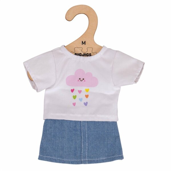 Kledingset 30 cm Wit T-Shirt met denim rok Medium