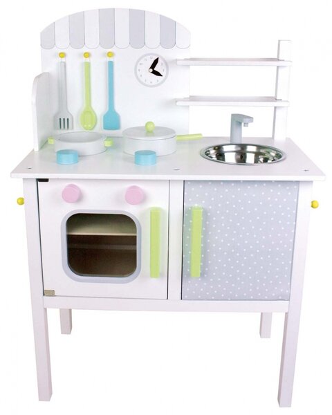 Houten speelkeuken wit met pastelkleuren