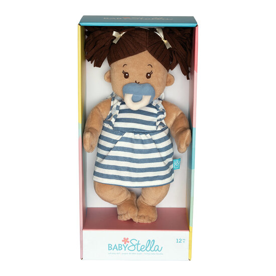Stoffen pop Baby Stella Beige Doll met bruine staartjes (38 cm) in de doos