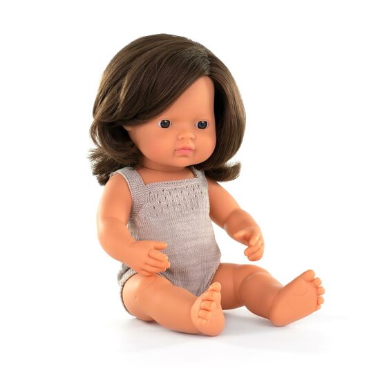 Europees babymeisje met bruin lang haar (38 cm)