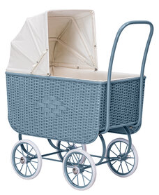 Poppenwagen Retro Rotan Blauw