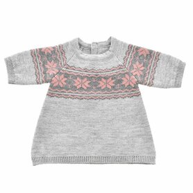 Gebreid poppenjurkje met patronen 50 cm