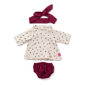 3 delige kledingset bordeaux voor poppen 38 cm