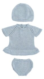 Gebreid kledij set  blauw voor poppen 40 cm (3 delig)