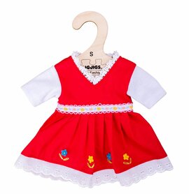 Kledingset 30 cm Rode jurk met bloemenrand Medium