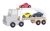 Houten vrachtwagen met trailer en 3 sportwagens